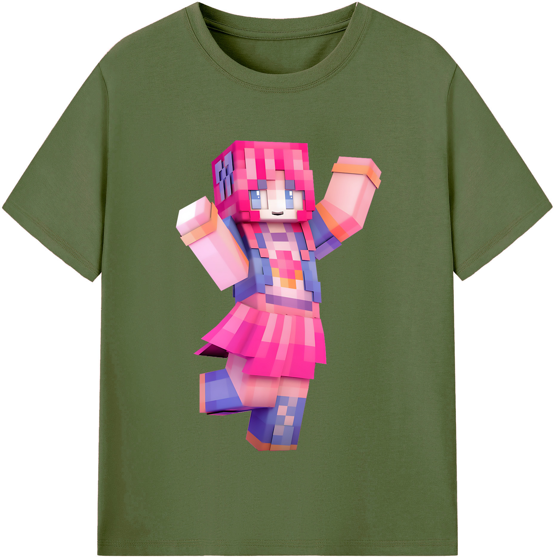 （画像用） マインクラフト ブロックの世界 Minecraft MC Block world 綿100％半袖Tシャツ（フロントプリント）